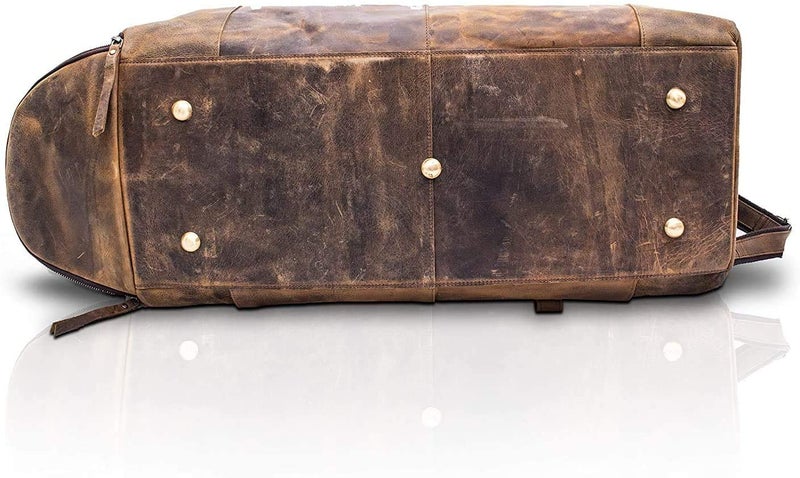 KomalC Leather Travel Duffle Bags for Men and Women cabin friendly Weekend Bag Sports Gym airplane carry on overnight duffel (Distressed Tan With Shoe Pocket) - Image 5